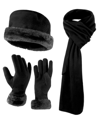 3 Pieces Set Matching Hat, Gloves and Scarf for Woman. Solid Colors - Red