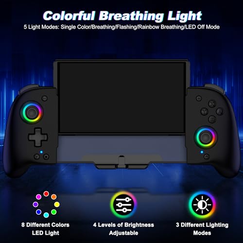 Gammeefy Joypad Controller for Nintendo Switch/OLED, One-Piece Ergonomic Switch Controller With 9 Lights Color, Wireless Switch Remote for Those Who Prefer Handheld Mode