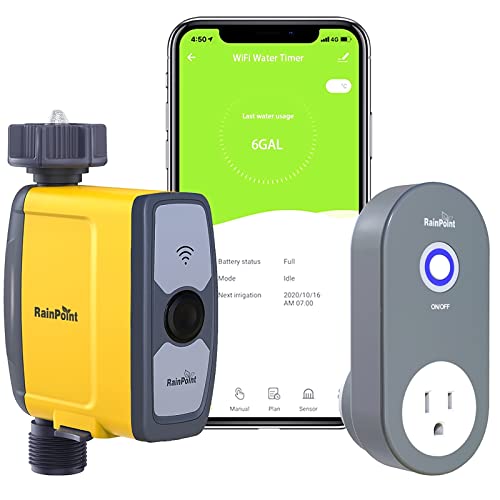 RAINPOINT WiFi Water Timer, Smart Sprinkler Timer Hose Timer WiFi Irrigation Controller, Wireless Watering System Valve, APP & Voice Control, Weather-Based Automatic Rain Delay, Brass Inlet