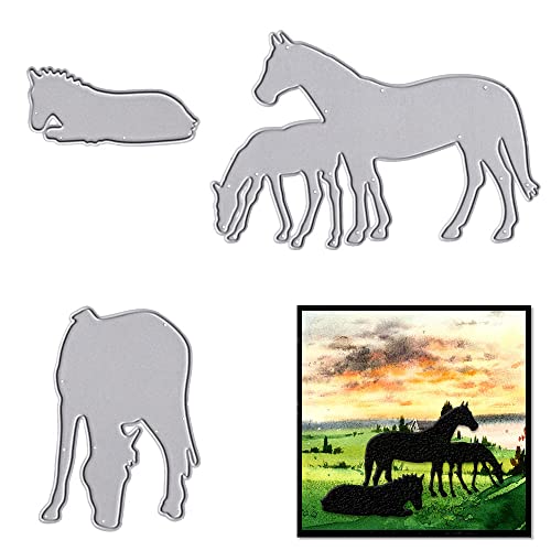 Metal Four Horses Eat Grass Cutting Dies,4PCS Horses Die Cuts Embossing Stencils Template Mould for Card Scrapbooking and DIY Craft