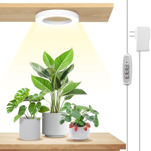 LORDEM 6.3" Bamboo Ceiling Grow Lamp for Indoor Plants, 216 LEDs Full Spectrum Halo Plant Light, Under Cabinet Grow Lights with 4/8/12H Auto Timer Switch Modes, 4 Dimmable Brightness Levels, Tri Head
