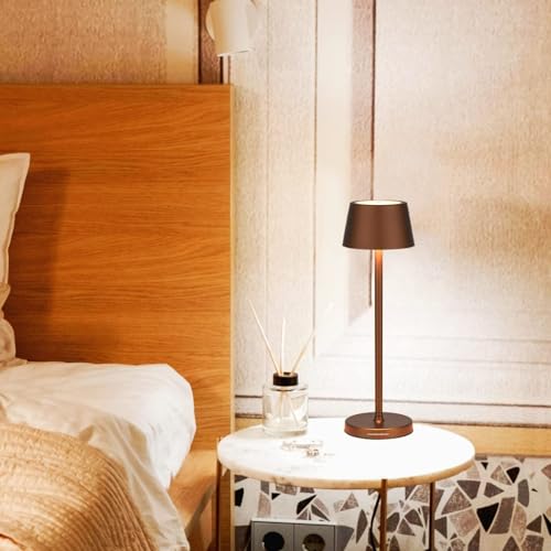 amhshkou Rechargeable Table Lamps Set of 2,with Touch Dimming and IP54 Waterproof Function Desk Lamp,Suitable for Indoor and Patio Lighting Brown 2 Pcs