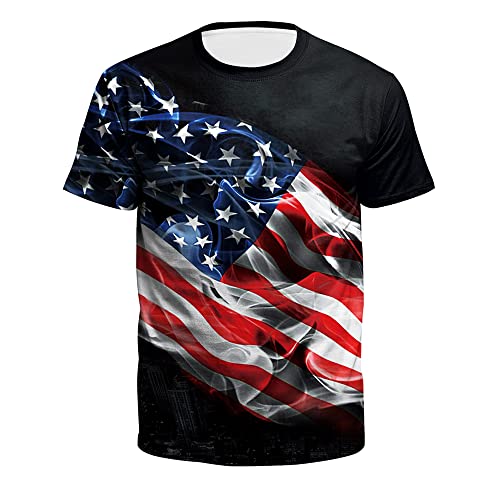 Men's American Flag USA Flag Patriotic 4th of July America T-Shirt Round Neck Tees US Eagle Short Sleeve