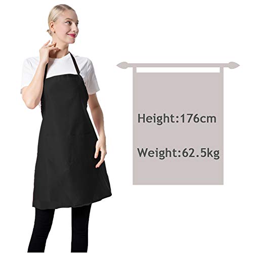 TSD STORY 12 Pcs Bib Bulk Black Aprons for Women Men Adult Girls Unisex with 2 Pockets, Baking Cooking Kitchen Painting Apron (Black,12 pcs)