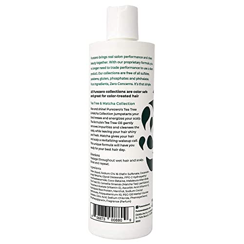 Purezero Tea Tree & Matcha Shampoo and Conditioner Set - Nourishing & Invigorating Scalp Treatment - Zero Sulfates, Parabens, Dyes Vegan and Cruely Free (12 Fl Oz (Pack of 2))