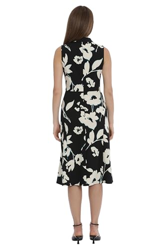Maggy London Women's Plus Size High Neck Empire Waist Midi Dress Career Workwear, Bloom-Black/Cream