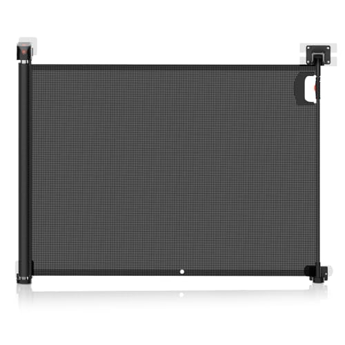 Yobear Retractable Mesh Baby Gate Dog Gate - 34" Tall, Extends Up to 55" Wide, Versatile for Stairs, Doorways, Indoor/Outdoor Use, with Ground Adhesive Hooks for Baby and Pet Security