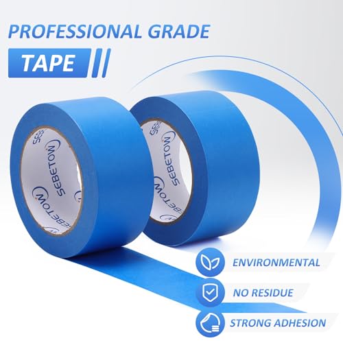 SEBETOW Blue Painters Tape 2 Inch Bulk - Blue Tape for Painting Automotive Walls Packing Removable NO Residue, Paint for Indoors & Outdoors, 2 Inches x 55 Yards x 5 Rolls
