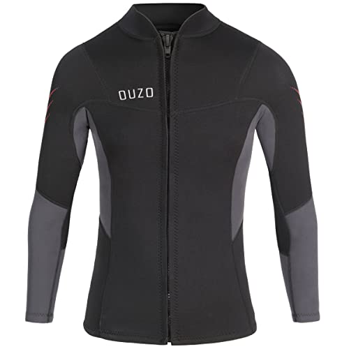 Wetsuit Top 3mm Wetsuit Jacket Men Front Zip Long Sleeve Diving Suit for Swimming Surfing Snorkeling Kayaking Scuba Diving TS3005-M