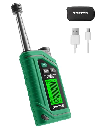 TopTes PT760 Rechargeable Natural Gas Detector, Gas Leak Detector with 12-inch Extendable Probe,%LEL Propane Leak Detector with Built-in Flashlight for Methane, Butane, Combustible Gas for Home, RV