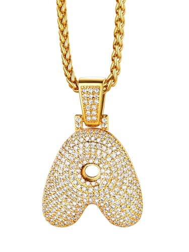 Richsteel 18K Gold Plated Bubble Letter W Necklace for Men Women Cubic Zirconia Pendant with Chain Initial Jewelry