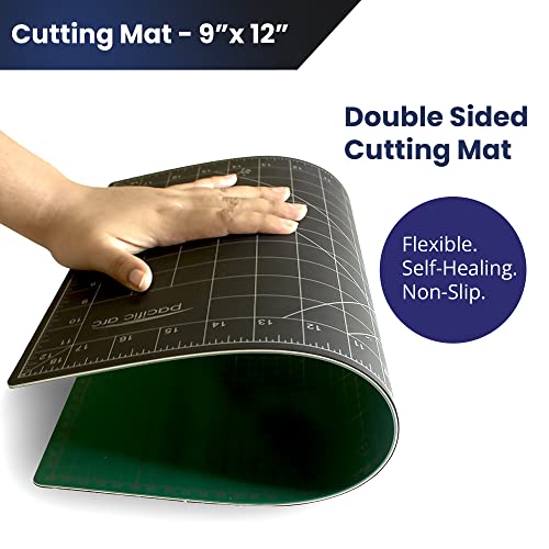 Pacific Arc Double Sided Self Healing Cutting Mat - Thick and Durable Vinyl Rotary Cutting Mat for Sewing - Perfect Fabric Cutting Mat & Scrapbook Paper Cutting Mat (9"x 12")