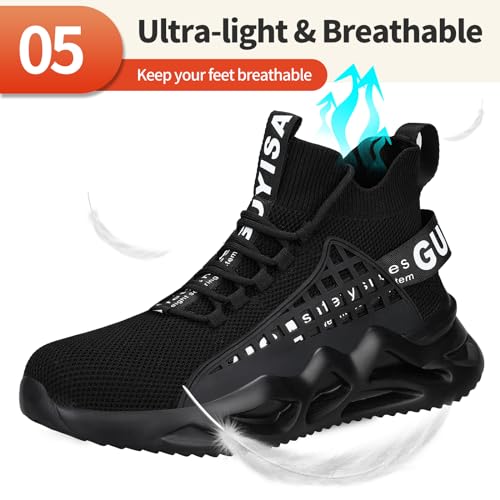 KGJIANDA Steel Toe Shoes for Men Work Shoes for Men Lightweight Safety Boots Comfortable Steel Toe Sneakers Indestructible Steel Toe Tennis Shoes Black