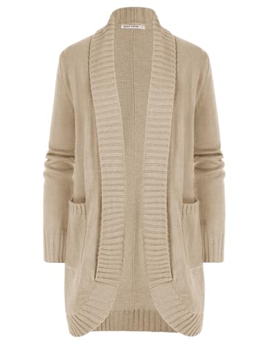 Women's Long Sleeve Open Front Chunky Knit Cardigan Lapel Sweater Draped Cardigan Sweater with Pockets(Light Gray,M)