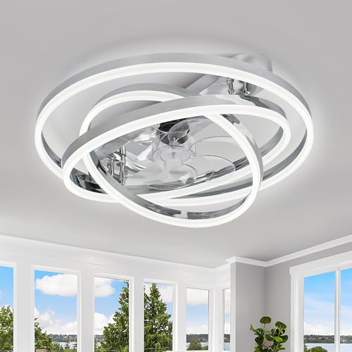 Dawn Whisper 24" Ceiling Fans with Lights, Flush Mount Ceiling Fan with Lights 6-Speed Remote Control, Modern Ceiling Fan with Light Low Profile for Bedroom, Living Room, Kids Room Black