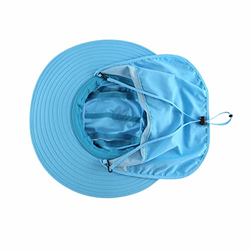 Home Prefer Mens UPF 50+ Sun Protection Cap Wide Brim Fishing Hat with Neck Flap (Sky Blue)