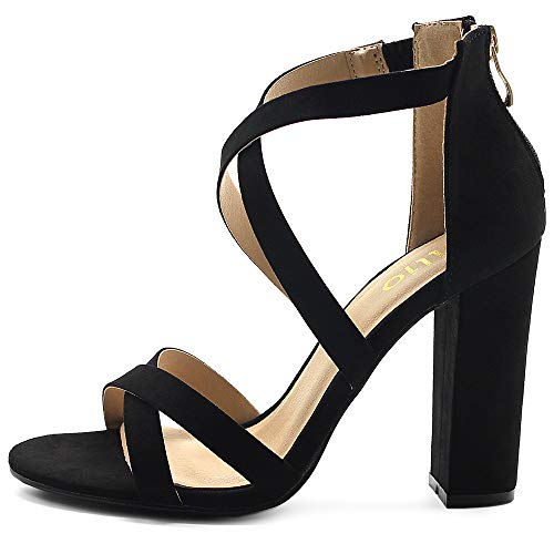 Ollio Women's Shoes Faux Suede Ankle Toe Cross Strap Zip Up High Heels Pumps Sandals H98 (6 B(M) US, Black)