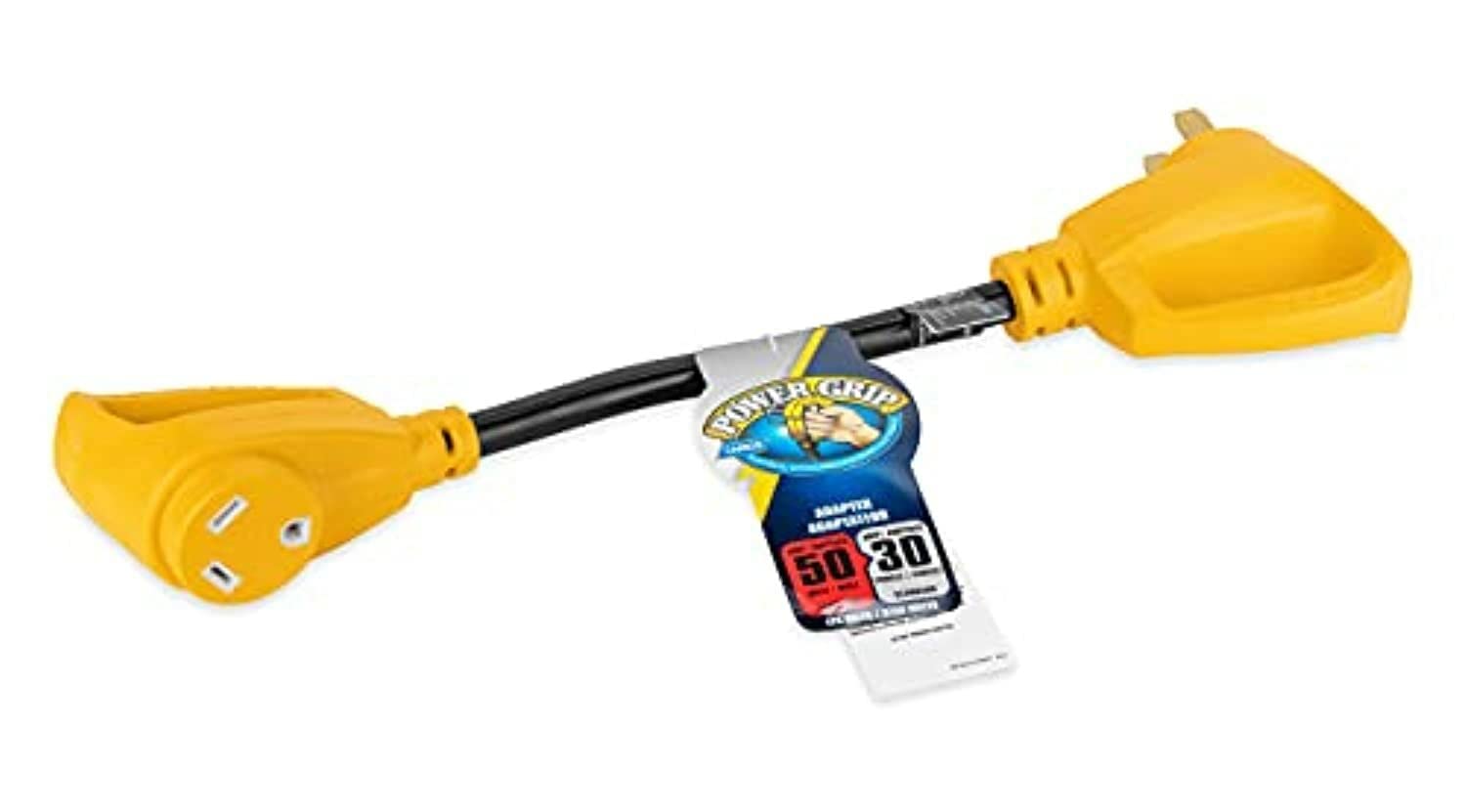 Camco PowerGrip Camper/RV Dogbone Electrical Adapter - Features Heavy-Duty 50-Amp Male and 30-Amp Female Connections - Crafted of 100% Copper 10/3-Gauge Wires & Rated for 125V/3750W (55175)