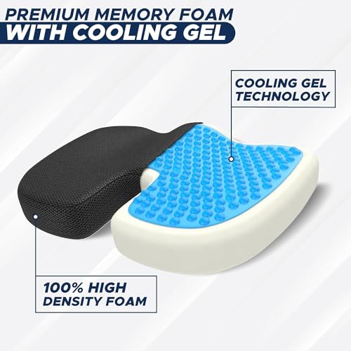 EcoNour Gel Seat Cushion for Pressure Relief | Cushion for Sciatica | Seat Cushions for Tailbone Pain Relief and Back Pain | Coccyx Cushion for Sitting