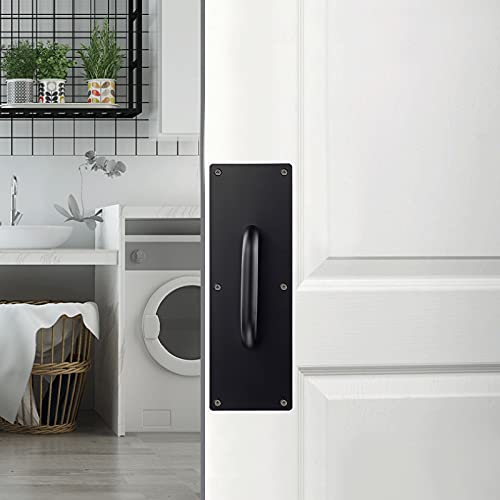 Sumnacon 2 Sets 12 Inch Stainess Steel Door Handles - Sturdy Door Pull Push Plates with Screws,Solid Pull Push Handles for Home Office Public, Black