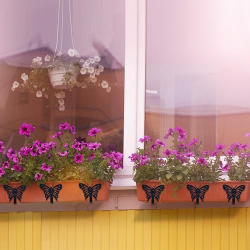 HLC Window Box Brackets 4 Pack, Flower Planter Box Brackets for Railing Planter with Butterfly, Brackets for Window Boxes with Adjustable Bottom (Front to Back) 6 to 12 Inches