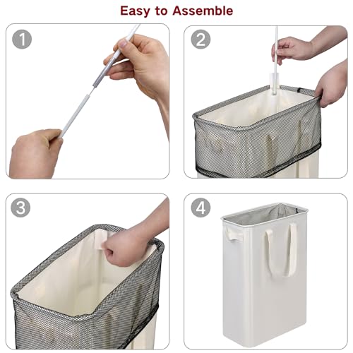 efluky Laundry Basket, Dirty Clothes Basket with Handles, Foldable Laundry Basket for Clothes, Tall Laundry Basket for Laundry Room, Dorm and Bedroom, 12.7 Gallons(48L) Beige