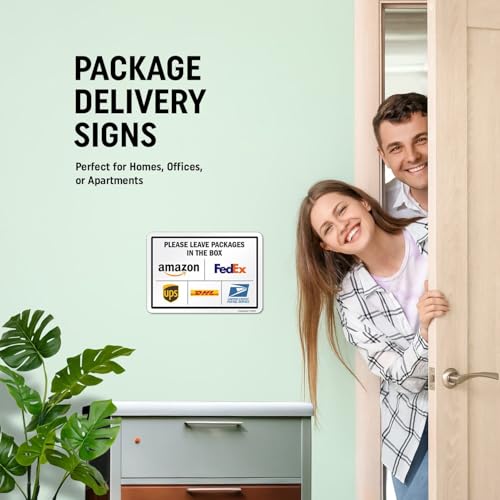 SmartSign 7 x 10 inch “Please Leave Packages In The Box - Amazon, FedEx, UPS, USPS” Delivery Instructions Metal Sign, 40 mil Laminated Rustproof Aluminum, Multicolor, Made in USA