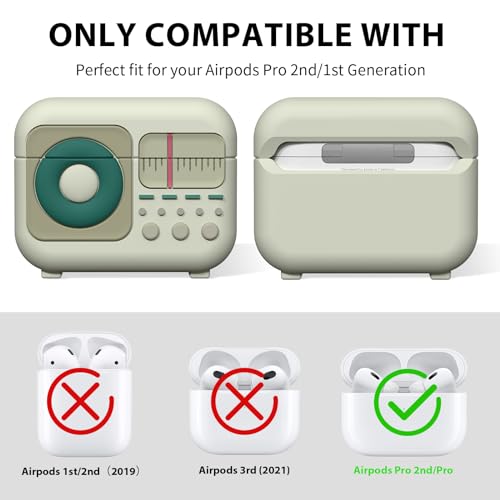 KOREDA Compatible with AirPods Pro 2nd Generation Case Cover with Cleaner Kit, Cute Funny Radio Design Soft Silicone Shock-Absorbing Protective Cover with Lanyard