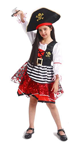 Frekuyrt Girl Pirate Costume Buccaneer Princess Costume Halloween Party Dress Up (5-7 Years)
