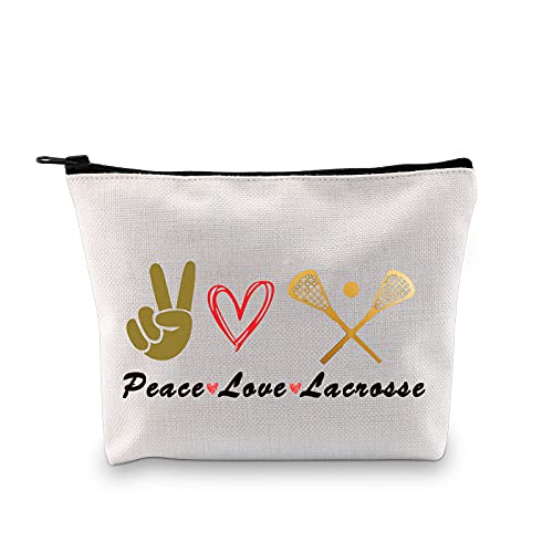 PXTIDY LAX Lacrosse Gifts Peace Love Lacrosse Makeup Bag Lacrosse Player Cosmetic Bag Gifts for Lacrosse Moms Lacrosse Fans(Beige)