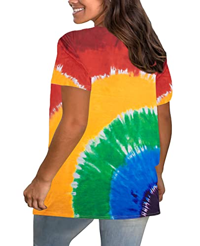 Plus Size Gay Pride Shirt Women Rainbow LGBTQ Equality Tie Dye Tees Love Wins Lesbian Short Sleeve Casual Tee Tops