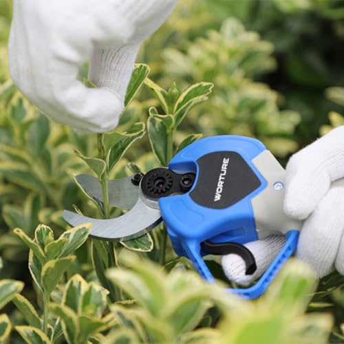 WORTURE Electric Pruning Shears, 1.2inch Cutting Diameter Professional Brushless Cordless Tree Pruner w/ 2Pack 2000mAh Batteries Replacement Carbon Steel Blade&Charger