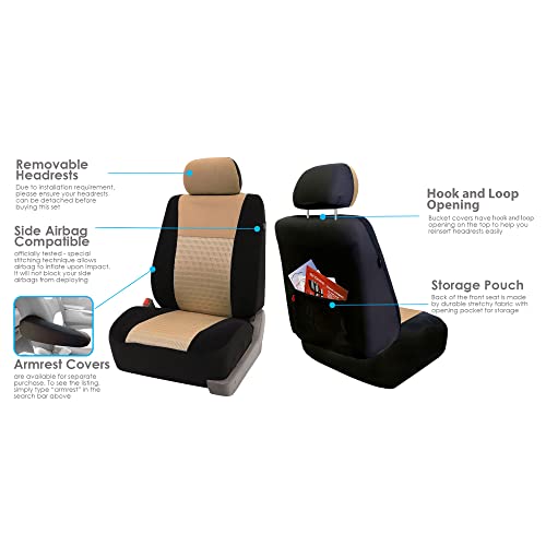 FH Group Trendy Elegance Front Set Seat Covers, Airbag Compatible (Beige/Black)- Universal Fit for Cars, Trucks & SUVs
