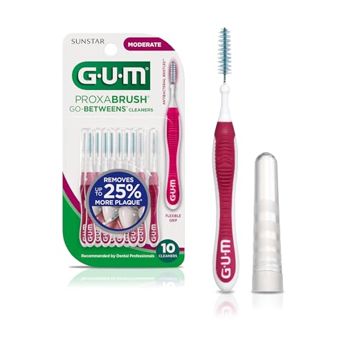 GUM Proxabrush Go-Betweens - Moderate - Interdental Brushes - Soft Bristled Dental Picks for Plaque Removal & Gum Health - Safe for Braces & Dental Devices, 10ct