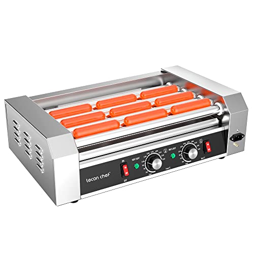 Leconchef Hot dog roller machine Commercial Grade Stainless Steel Electric 24 Hot Dog 7 Roller Grill Cooker Machine without Glass Cover,1200-Watts,LED Lights
