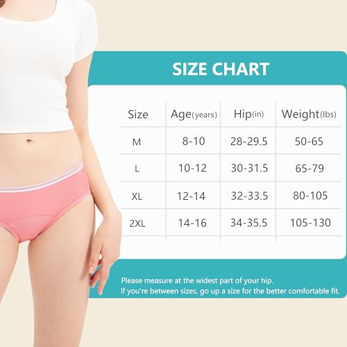 Geronmine Teen Girls Period Underwear Menstrual Leakproof Panties for First Period Starter Panty Kids Cotton Protective Brief (US, Age, 10-12 Years, Color-A)