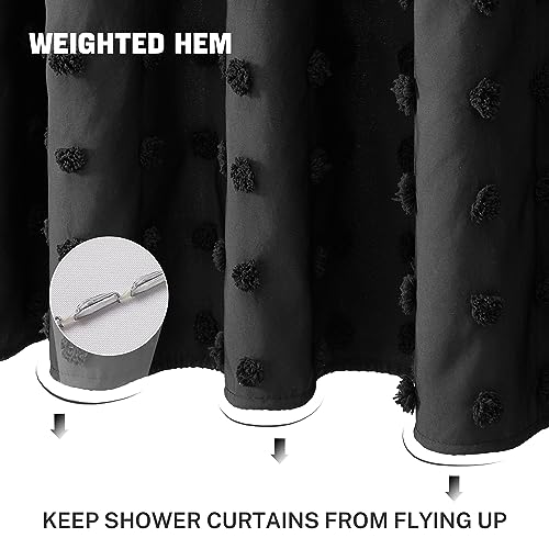 Extra Long Boho Farmhouse Shower Curtain Woven Fabric White Shower Curtain, 72 x 78 Tufted Pleat Floral Puffs Textured Modern Farmhouse Minimalist Shower Curtain Set with Hooks for Bathroom
