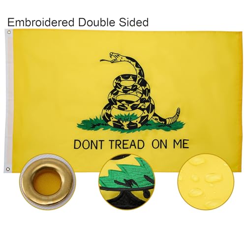 ROTERDON Dont Tread on Me Flag 3x5 Ft, Made in USA, Embroidered Double Sided Gadsden Flag, Outdoor Heavy Duty Nylon with Brass Grommets