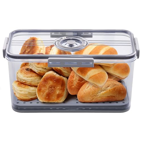 ANYPROLUS Bread Box for Homemade Bread, Bread Boxes for Kitchen Counter Airtight, Time Recording Bread Storage Container with Lid, Bread Containers Storage Airtight Loaf Bread Keeper, Grey