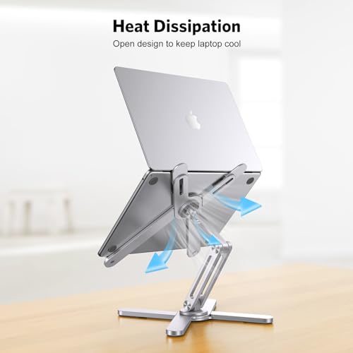 OMOTON 360 Rotating Laptop Stand Riser for Desk, Ergonomic Foldable Computer Stand Adjustable Height Angles for Collaborative Work, Easy Storage Fit Macbooks,All Laptops up to 16 inches, Silver