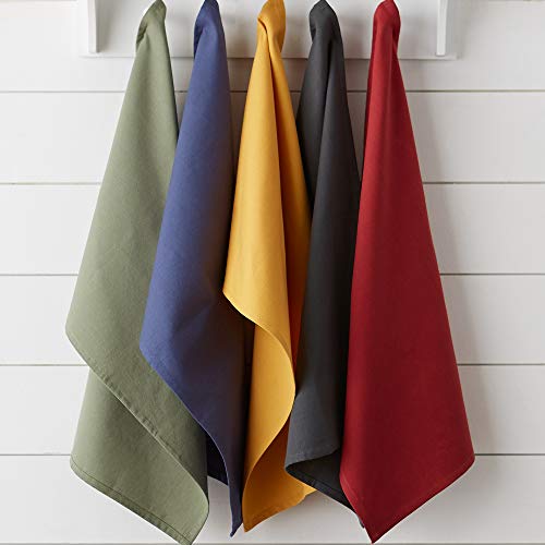 DII Basic Solid Dishtowel Collection Cotton Flat Woven, Small Set, 18x28, Tango Red, 6 Piece