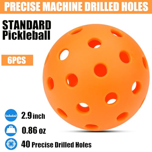 Magicorange Pickleball Balls, 6 Pack 40 Holes Outdoor Pickleballs, High Elasticity & Durable Pickle Balls for All Style Pickleball Paddles (Multicolour)