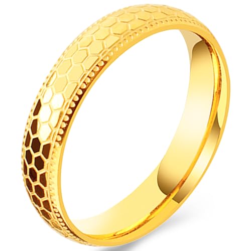munone 4mm Honeycomb Stackable Band Ring for Women,14k Gold Plated Titanium Comfort Fit Band Rings