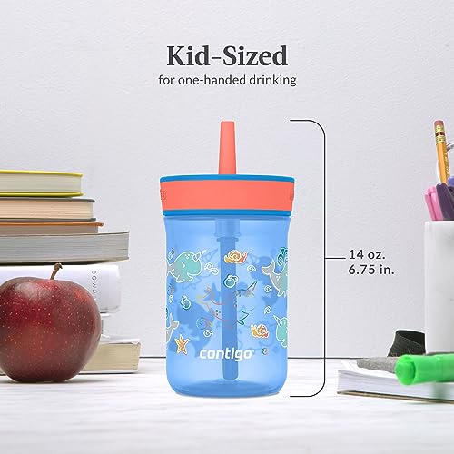 Contigo Kids’ Leighton Straw Tumbler with Spill-Proof Leak-Proof Lid, 14oz, Pineapple/Dinos