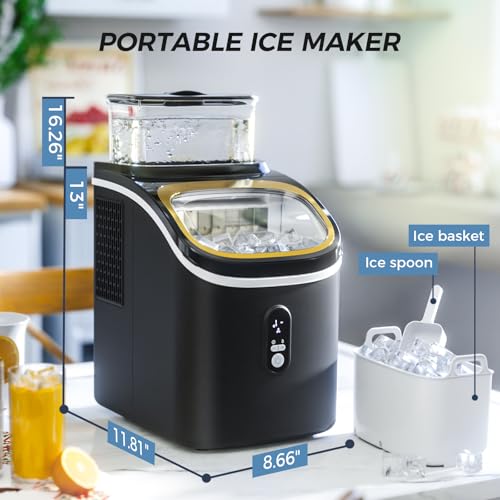 Kismile Ice Maker Countertop, Portable Ice Cube Maker Machine with 1.5L Detachable Water Tank, 33Lbs/Day, 16Pcs/5Mins, 24H Timer, Self-Cleaning Small Ice Maker, Ice Machine Maker for Home,Office,Party