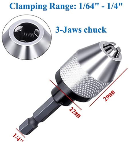 aiyun Keyless Chuck Adapter for Impact Driver - 2Pcs Impact Drill Adapter 1/4 Hex Shank (0.3-6.5mm,0.3-6.5mm)