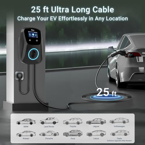 Tera Electric Vehicle Charger for Tesla: Level 2 J1772 2024 Newest ETL Certified 48A with Manual Setting Amps & Schedule on Unit 240V NEMA 14-50 Black