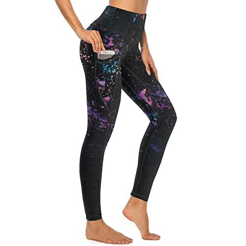 Cerburny High Waisted Exercise Yoga Pants with Pockets Workout Leggings for Women Running Pink Leopard Star Pants