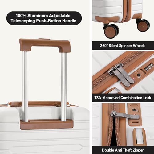 FIGESTIN Checked Luggage 24 inch, 100% PC Large Suitcase with Wheels, Hardside Suitcase TSA Approved Medium Hard Case Travel Luggage (Beige)