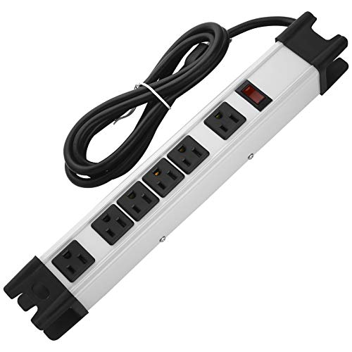 Heavy Duty Surge Protector, 6 Outlet Industrial Power Strip with 15A, Shop Workshop Garden Metal Power Strip with 6FT Cord 1200 Joules ETL Listed.